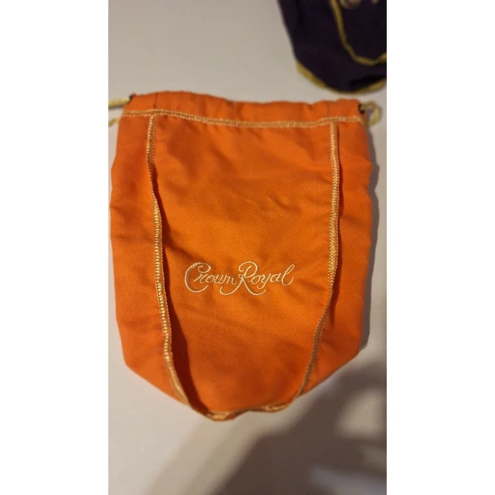 CROWN ROYAL PEACH BAG LOT OF 2 ORANGE PURPLE DRAWSTRING WHISKEY POUCHES